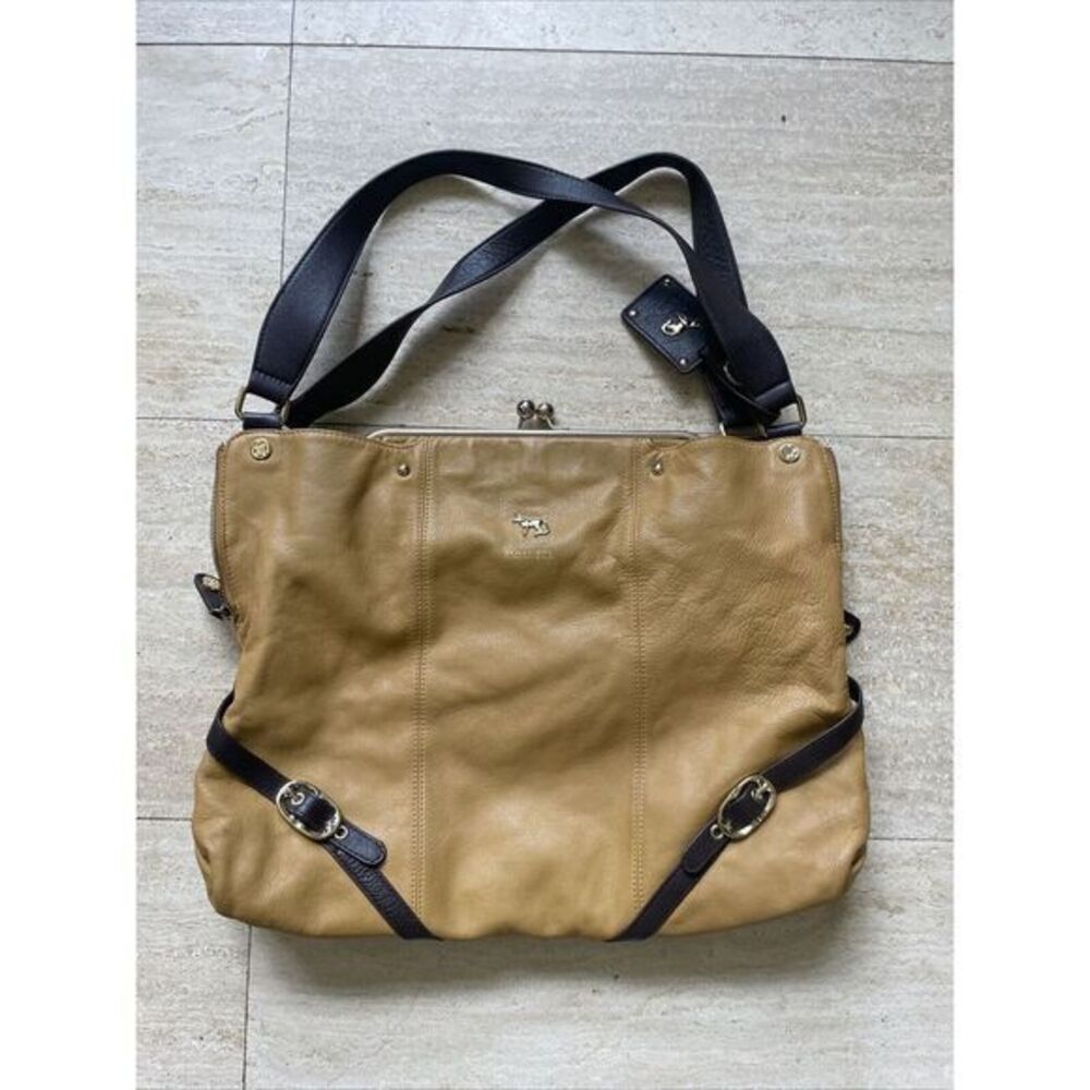 Emma Fox Designer Leather Purse Bag- Tan Brown Gold Hardware & Snap‎ 19x15